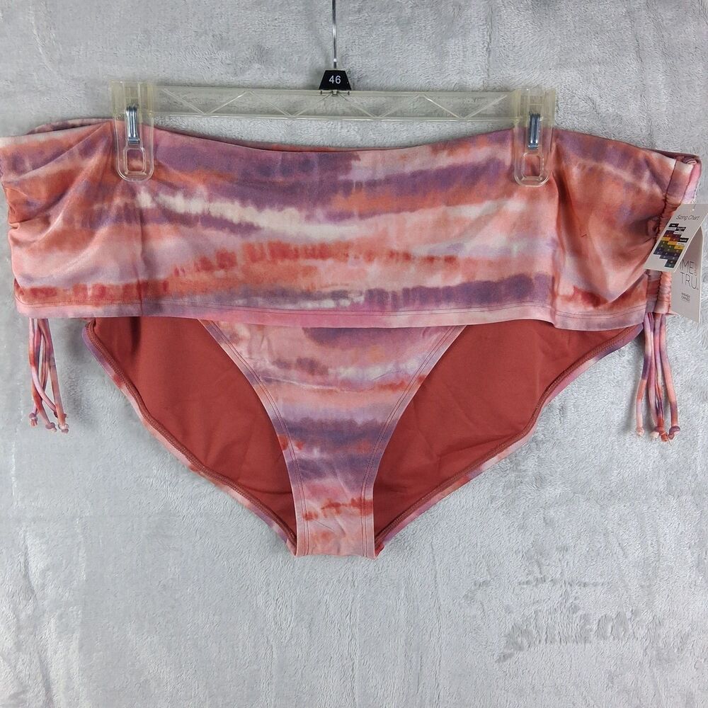 Time & Tru Bikini Swim Bottoms Women's Sz 3X (24W-26W)Mid Rise Tie Dye Tassel